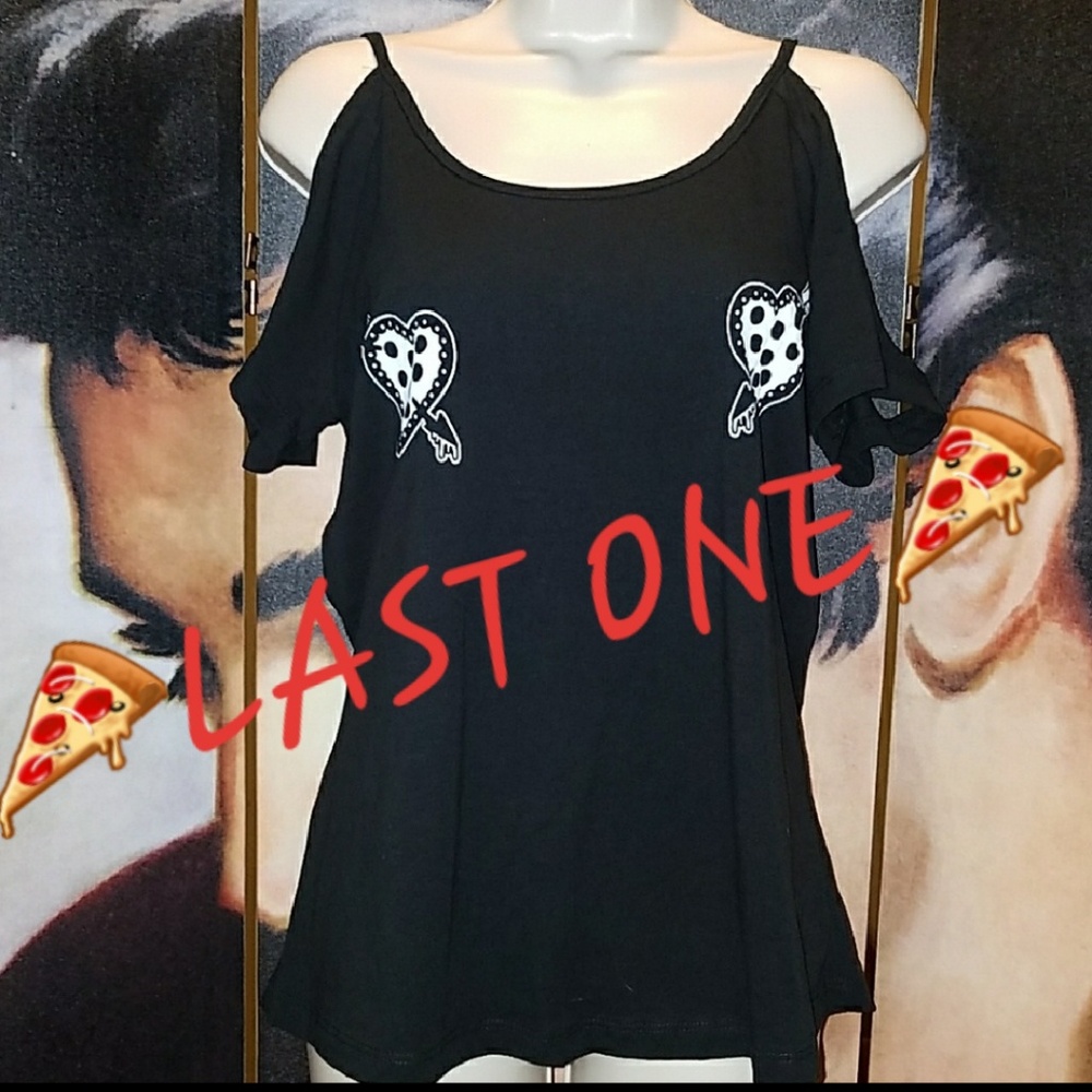 Too Fast I ❤ Pizza Arrow Heart Top Open Shoulder